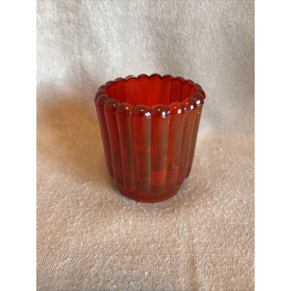 VTG Beautiful Ruby Red Small Rigged Glass Art Deco Toothpick or Candle Holder - Picture 1 of 8